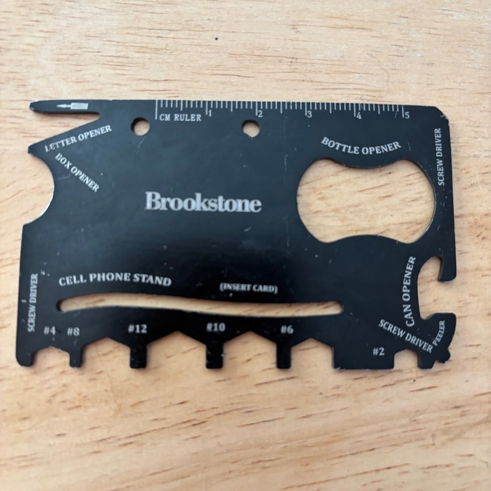Brookstone 15-in-1 Credit Card Multi-Tool Wallet Accessory Black Steel EDC Tool